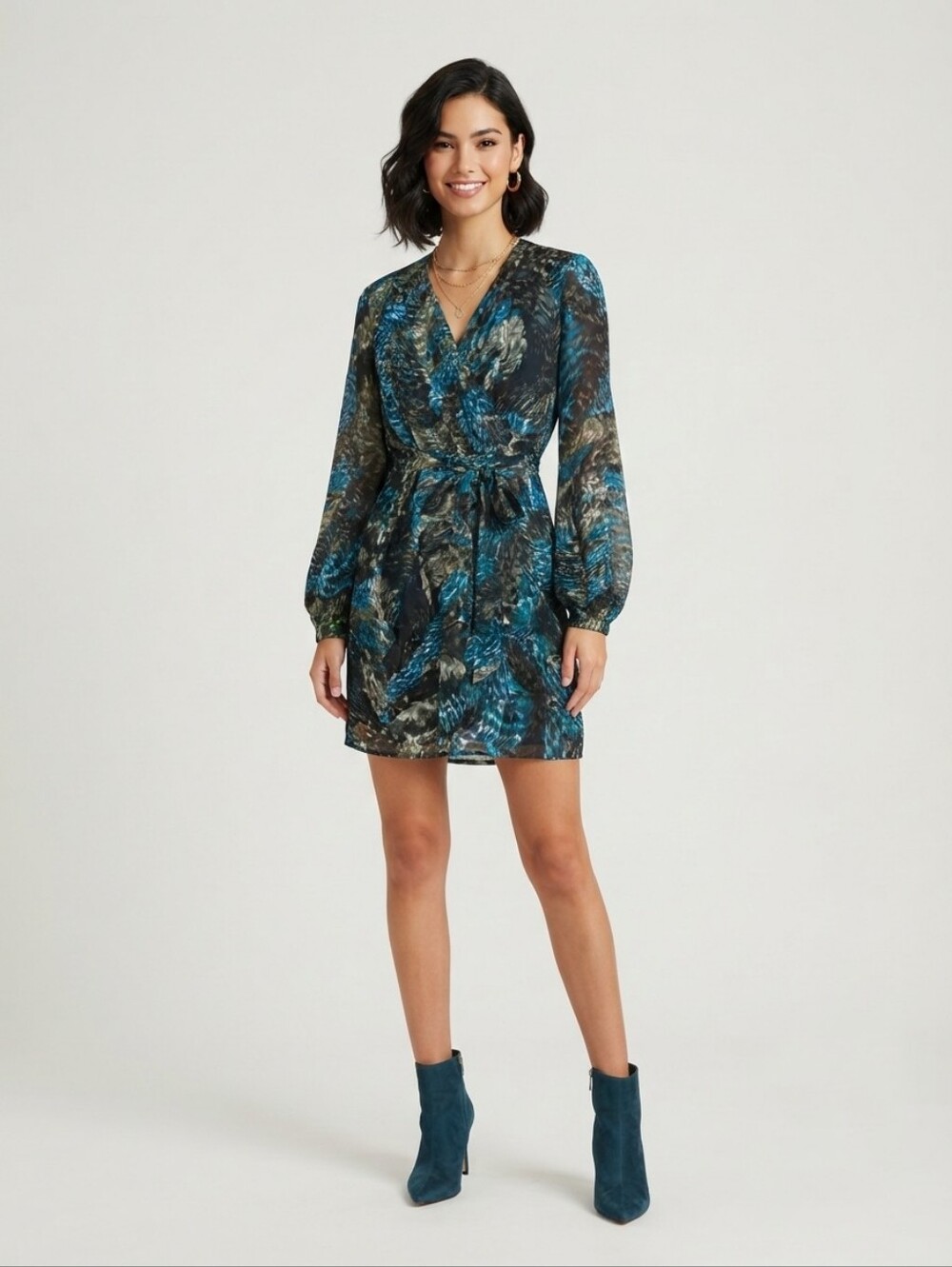 NWOT Silk V-Neck Long Sleeve Printed Dress Sz 6